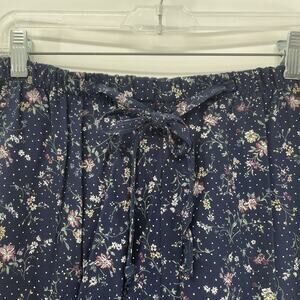 VTG‎ California Influence Wide Leg Pants Medium Navy Floral Drawstring Cottage